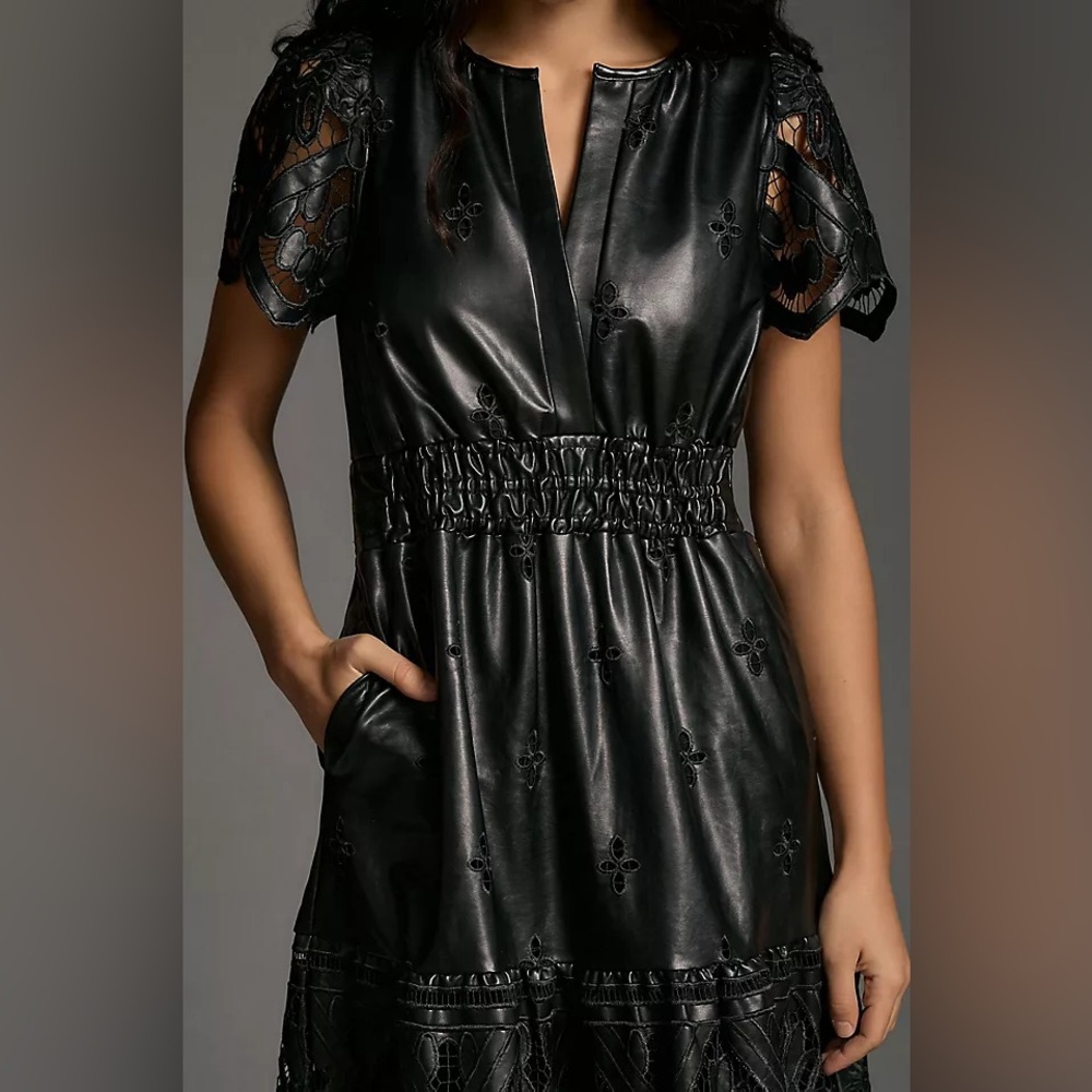 NWT Anthropologie The Somerset Maxi Dress: Faux Leather Embroidered Edition L - Picture 3 of 13